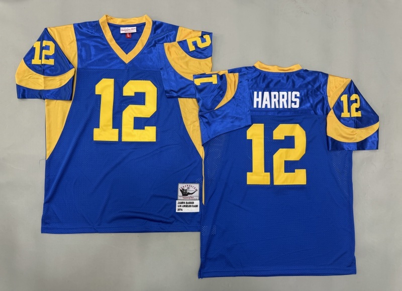 Men 2025 Los Angeles Rams 12 Harris blue Throwback Limited NFL Jersey style 001